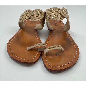 Mystique Womens Size 9 Tan Leather Sandals With Gold Stud Accents